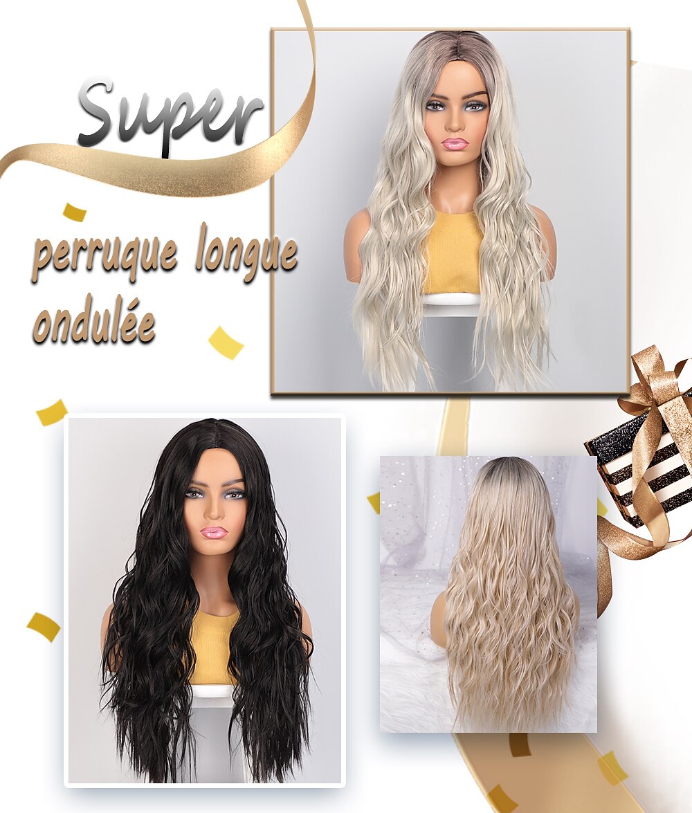 Gray Wigs for Women Synthetic Wigs Long Wavy Wigs for Women Natural Part Side Wig Heat Resistant Party Hair Ombre Blonde Wigs Brizilan Christmas Party Wigs 2025 - $19.99 –P2