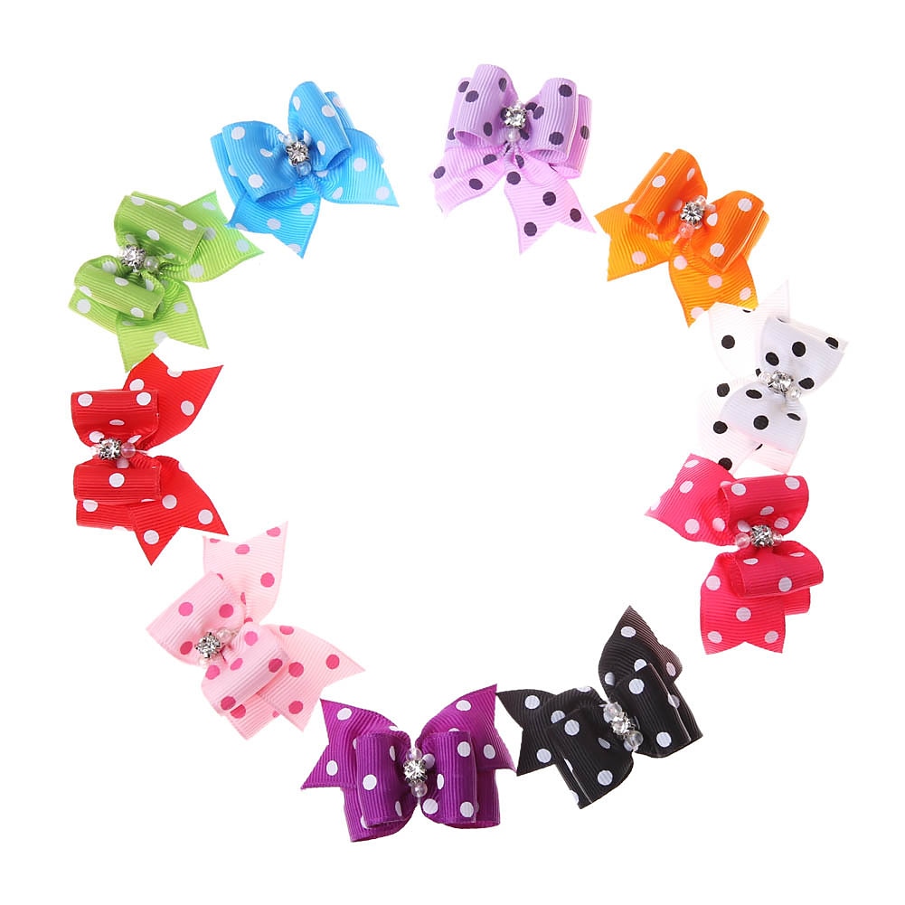 Hund Katt Små pälsdjur Ornament Håraccessoarer Rosetter Bergkristall Elektronblixt Handgjord Prickig Rosett Bergkristall 10 st 2025 - $12.49 –P6