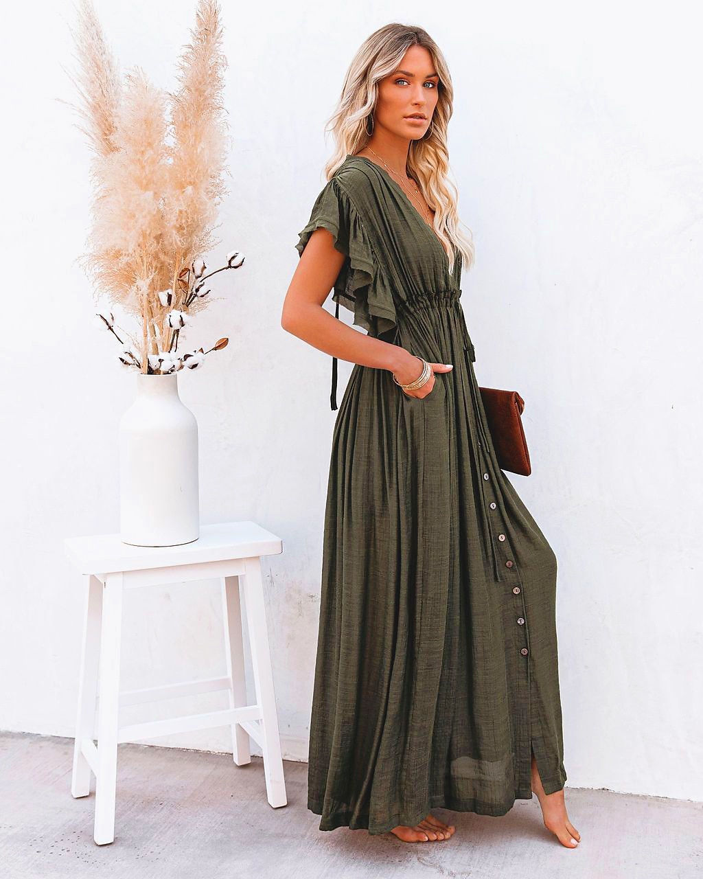 Női Keki zöld Narancssárga Rust Red Fekete Nyár Tavasz Ősz Hosszú ruha Maxi ruha Vászon ihletésű ruhák hétköznapi ruha Swing ruha Boho Tengerpart Laza öltözet Tiszta szín V-alakú 2025 - $32.99 –P14