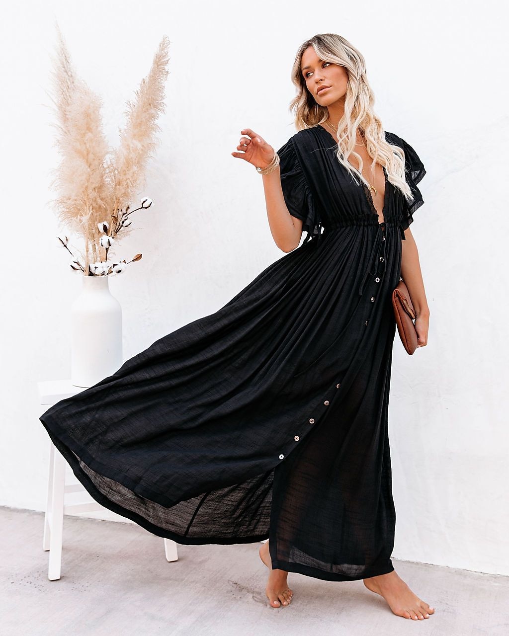 Női Keki zöld Narancssárga Rust Red Fekete Nyár Tavasz Ősz Hosszú ruha Maxi ruha Vászon ihletésű ruhák hétköznapi ruha Swing ruha Boho Tengerpart Laza öltözet Tiszta szín V-alakú 2025 - $32.99 –P8