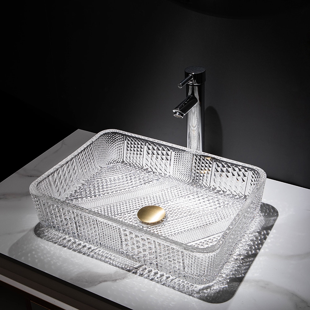 Le lavabo rectangulaire en verre moulé sous pression d'art transparent de luxe léger moderne avec évier de robinet de 2025 ? $333.79 –P3
