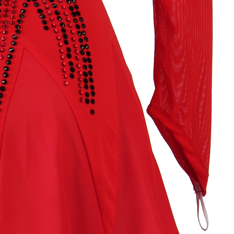 Ballroom Dance Dress Crystals / Rhinestones Sequins Women's Performance Training Long Sleeve Chiffon Chinlon Mesh 2025 - $176.99 –P1