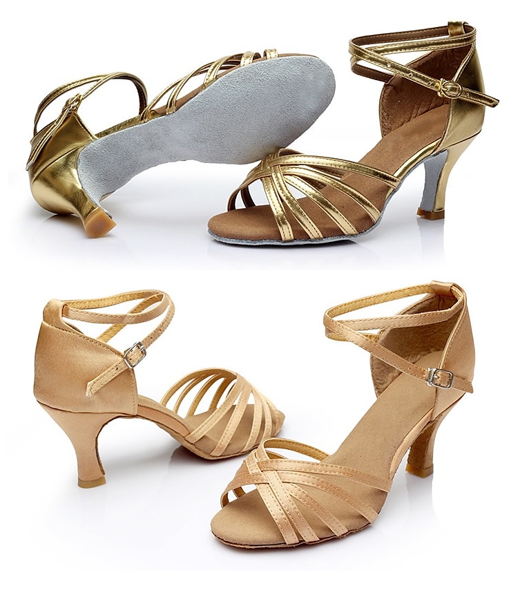 Women's Satin Latin Dance Shoes with Strappy Design and Kitten Heels - Ballroom Dance Sandals for Salsa, Tango, and Rumba 2025 - $24.99 –P6