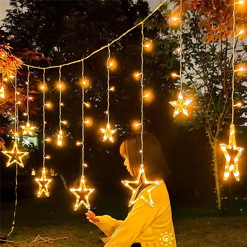 Luz de luna y estrella LED con energía solar y control remoto, iluminación navideña para vacaciones, luces LED de cadena flexibles para guirnalda, césped, patio, camping, decoración colorida, 2025 - $59.99 –P6