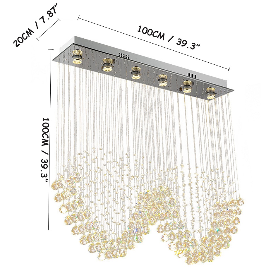 Crystal Chandelier Heart Design Hot K9 Rectangle Hanging Lamp for Living Room Dining Room wave Crystal Chandelier Bar island cabinet lamp ceiling pendant lights 2025 - $1050.29 –P1