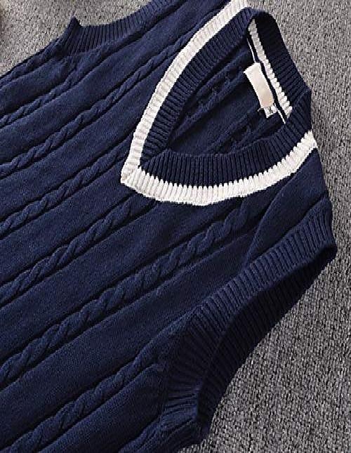 Women's Sweater Vest V Neck Cable Knit Polyester Knitted Fall Winter Cropped School Daily Holiday Basic Casual Sleeveless Solid Color Navy White Red S M L 2023 - US $27.99 –P5