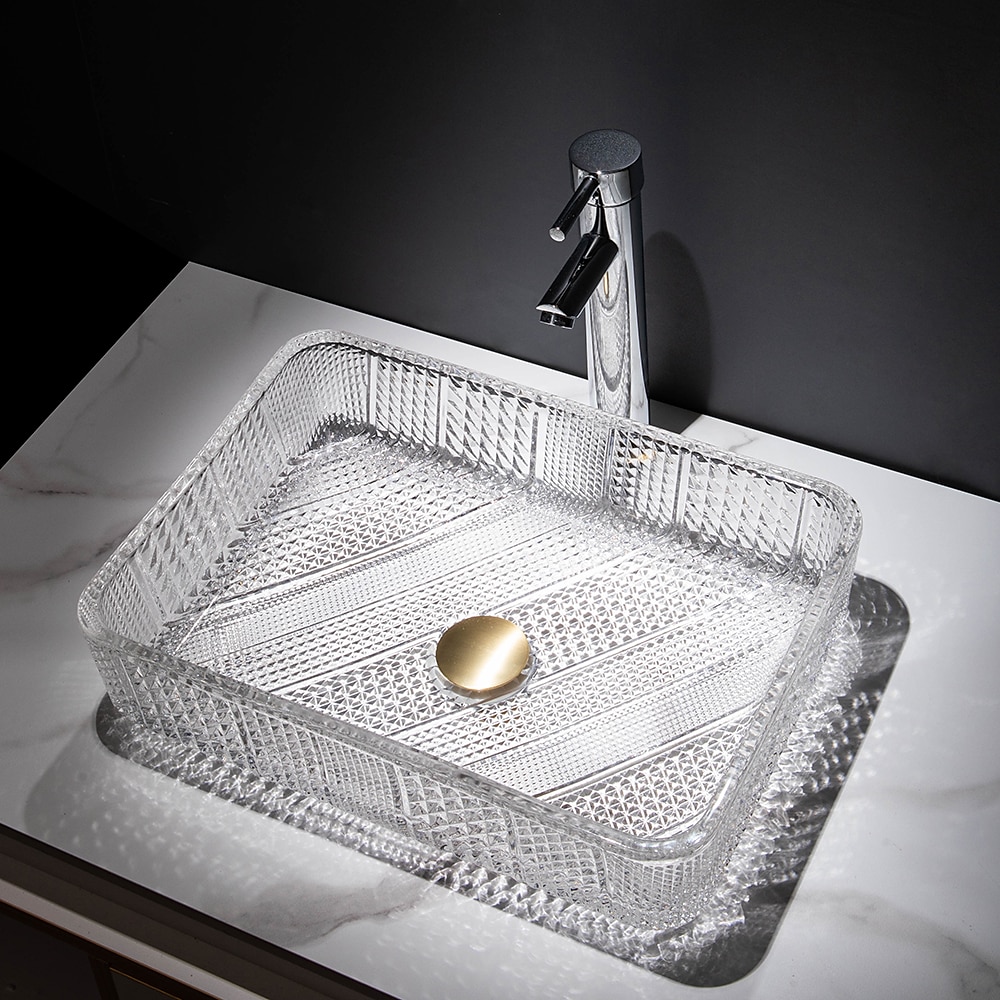 Le lavabo rectangulaire en verre moulé sous pression d'art transparent de luxe léger moderne avec évier de robinet de 2025 ? $333.79 –P5