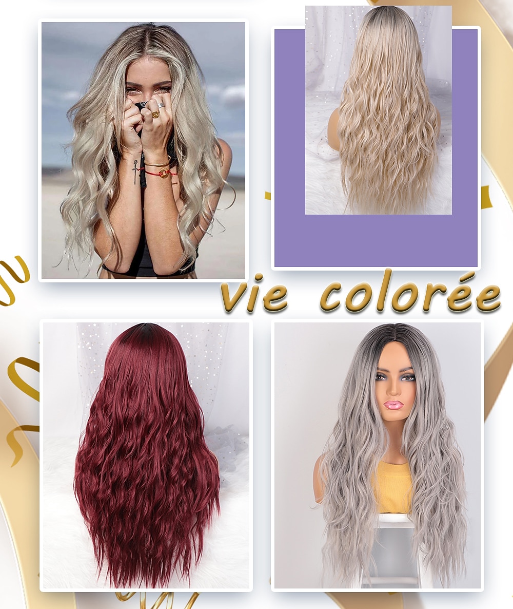 Gray Wigs for Women Synthetic Wigs Long Wavy Wigs for Women Natural Part Side Wig Heat Resistant Party Hair Ombre Blonde Wigs Brizilan Christmas Party Wigs 2025 - $19.99 –P3