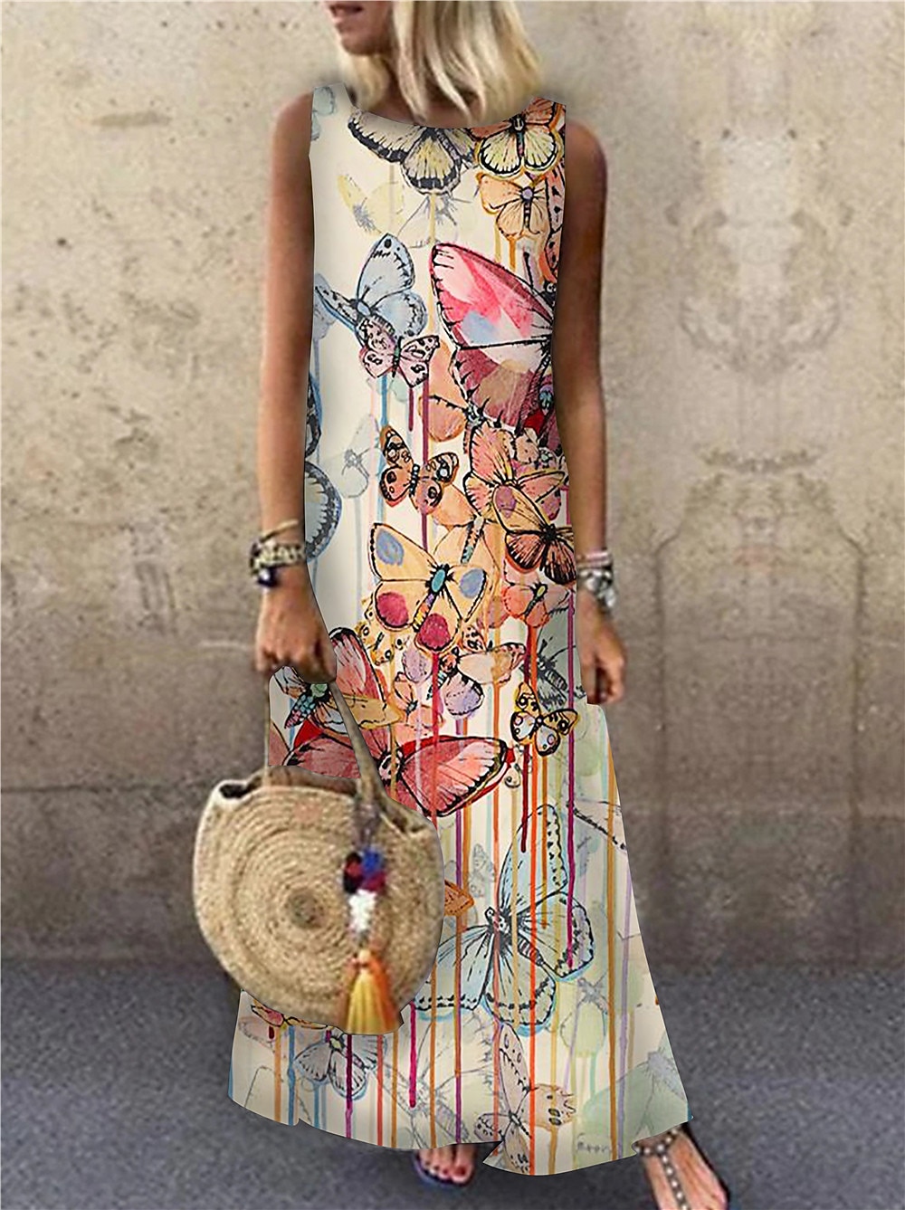 Women's Maxi Dress Sundress A Line Dress Summer Dress Casual Vacation Party Casual Loose Fit Animal Print Sleeveless Crew Neck Light Yellow Light Blue Yellow Red Summer Spring 2025 - $36.99 –P2