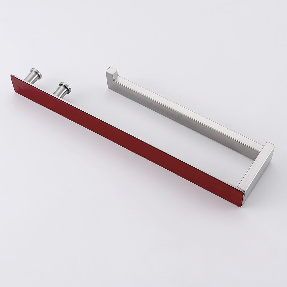 Barra de toalla multifuncional con percheros, estante de baño autoadhesivo sin perforaciones, acero inoxidable cepillado plateado y negro, 1 pieza 2025 - $44.99 –P2