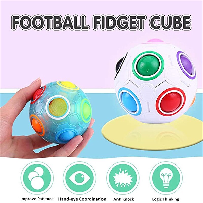 Rainbow White Spheric Ball Shaped Creative Magic Cube Puzzle Twist Fidget Toy 