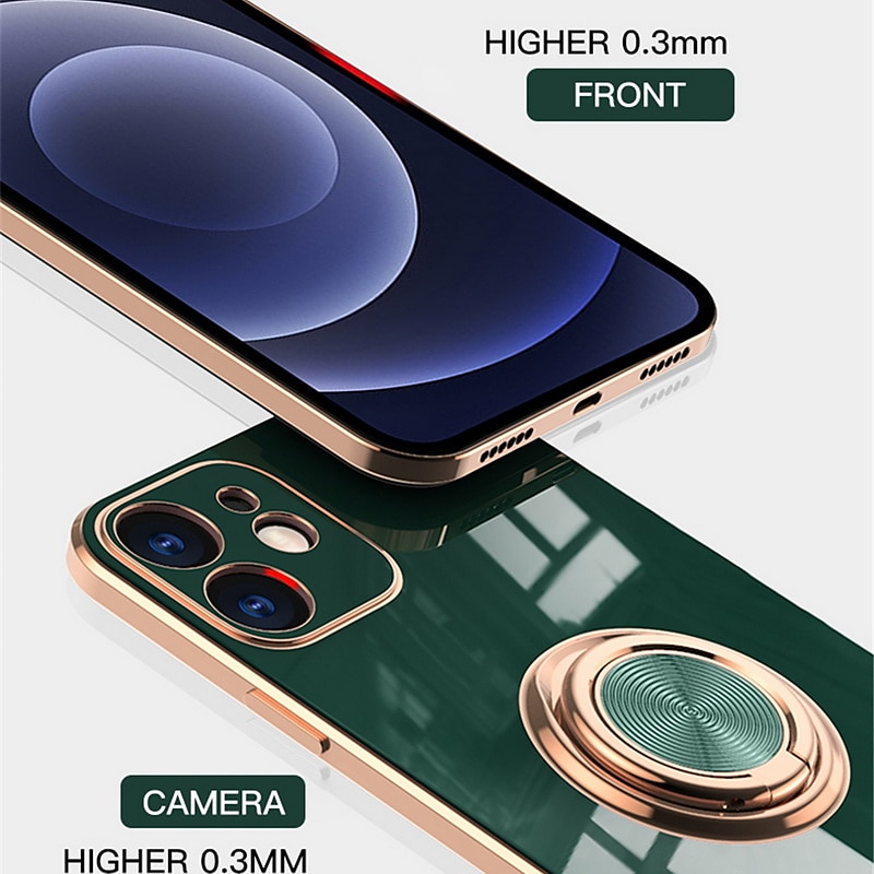 Phone Case For iPhone 16e iPhone 16 iPhone 15 Pro Max Plus iPhone 14 13 12 11 Pro Max Mini X XR XS Max 8 7 Plus Back Cover with Stand Holder Ring Holder Camera Lens Protector TPU Plating 2025 - $13.99 –P9