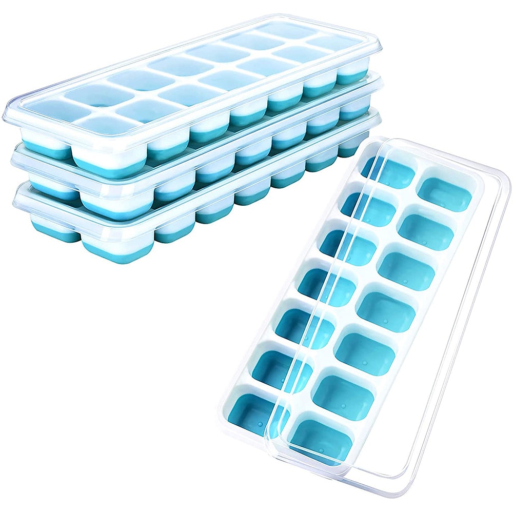 Easy-Release Silicone & Flexible 14-Ice Cube Trays with Spill-Resistant  Removable Lid, Ice Cube Trays 4 Pack, LFGB Certified and BPA Free, for  Cocktail, Freezer, Stackable Ice Trays with Covers 