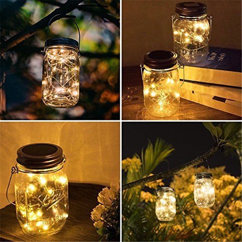 elegant bryllupsfest mottakelse solcelle murer krukke lokk strenglys - vanntette utendørs fe ildflue lys for uteplass, hage, festdekor 6 sett 2025 - $15.99 –P4