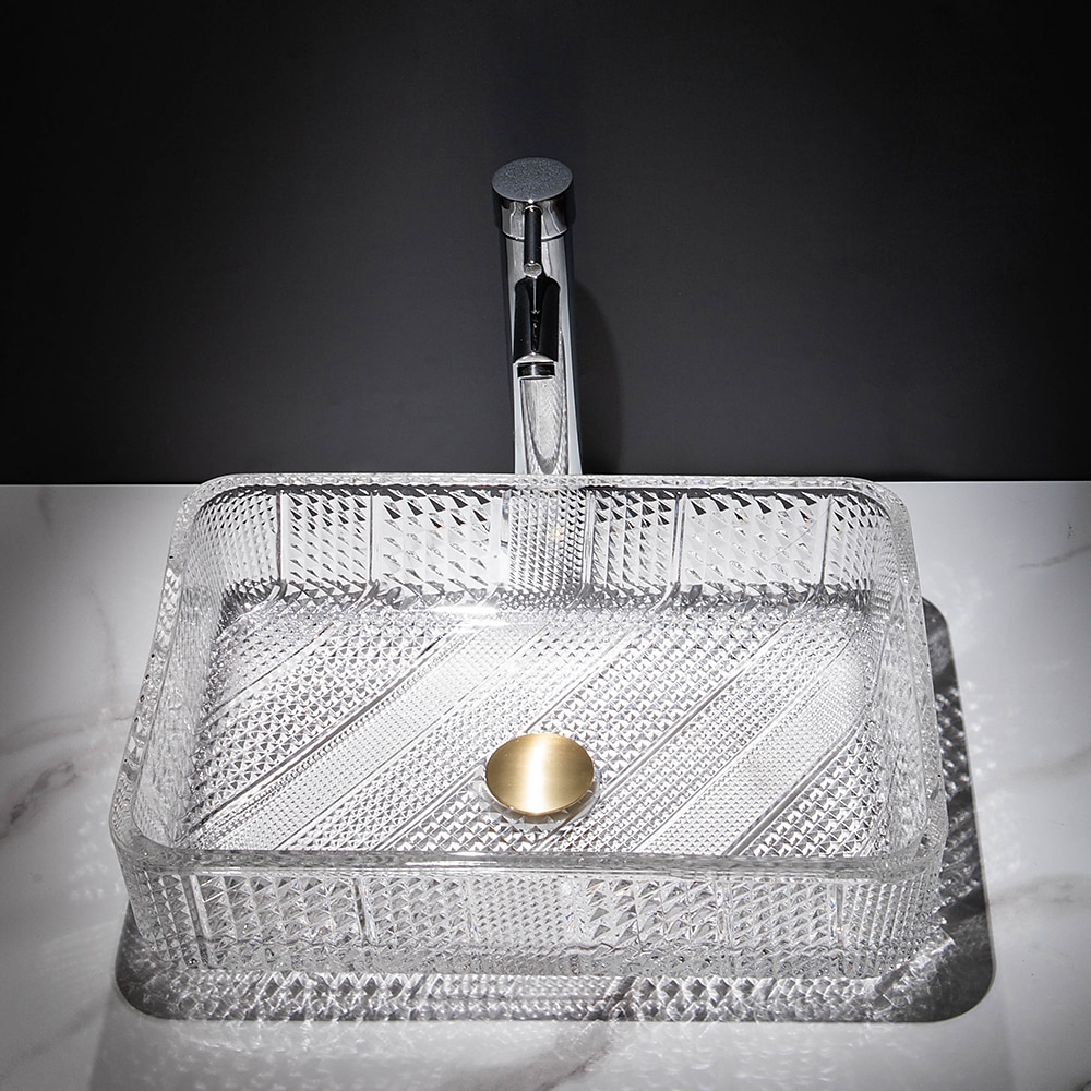 Le lavabo rectangulaire en verre moulé sous pression d'art transparent de luxe léger moderne avec évier de robinet de 2025 ? $333.79 –P11