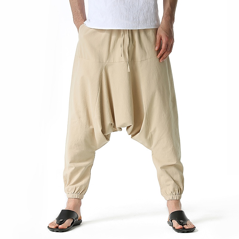 Férfi Háremnadrág Vászon nadrág Nadrág Nyári nadrág Nadrágok Rugalmas derék Drop Crotch Sima Mekano Teljes hossz Hétköznapi Napi Len / pamut keverék Pamut és ágynemű Hippi Jóga Laza öltözet Fekete 2025 - $27.99 –P7