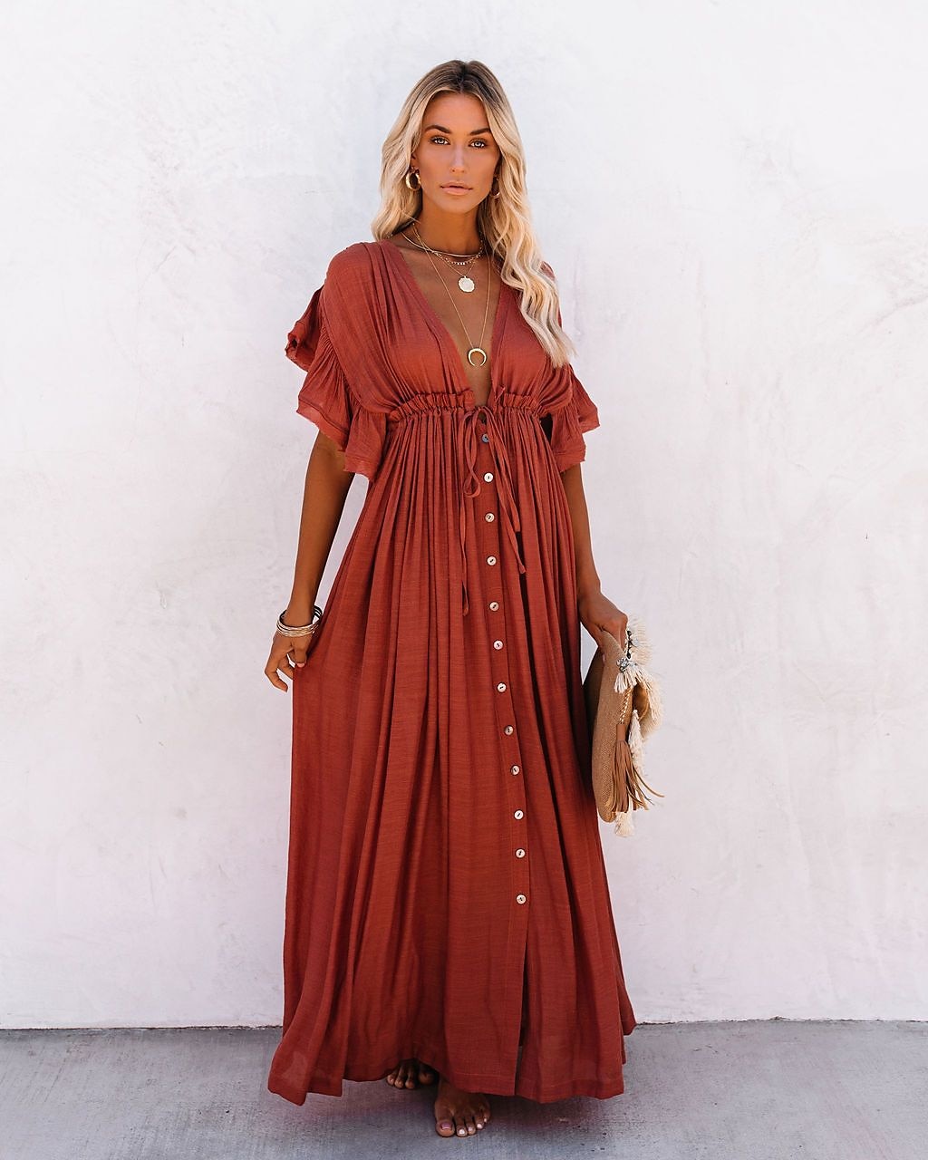 Női Keki zöld Narancssárga Rust Red Fekete Nyár Tavasz Ősz Hosszú ruha Maxi ruha Vászon ihletésű ruhák hétköznapi ruha Swing ruha Boho Tengerpart Laza öltözet Tiszta szín V-alakú 2025 - $32.99 –P6
