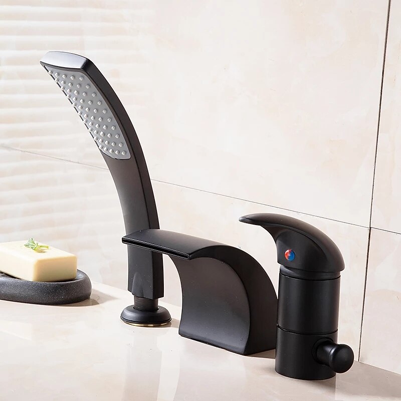grifo de la bañera - grifos monomando de ducha de baño con válvula de cerámica cromada contemporánea / dos manijas tres agujeros 2025 - $191.99 -P1