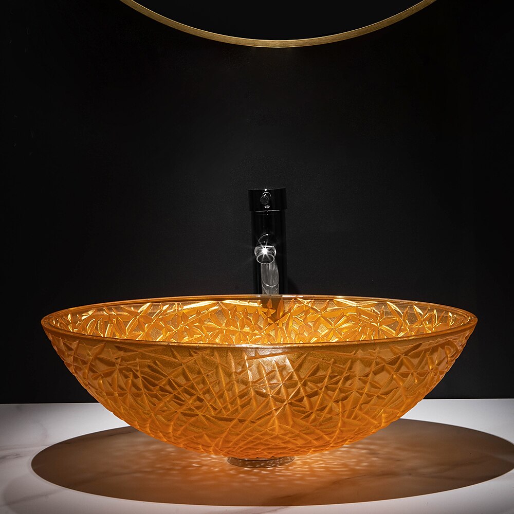 Modern Luxury Art Orange Oval Die Cast Glass Wash Basin With Faucet, Basin Holder And Drain 2025 - $404.99 –P7