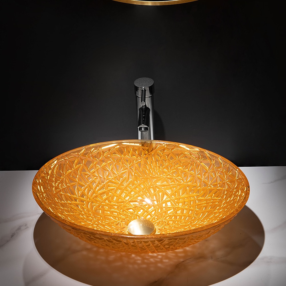 Modern Luxury Art Orange Oval Die Cast Glass Wash Basin With Faucet, Basin Holder And Drain 2025 - $404.99 –P9