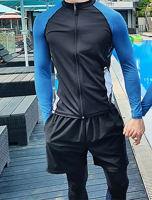 Voor heren Rashguard-badpak UV-zonbescherming UPF50+ Sneldrogend Lange mouw Duikpakken Zwempak 3-stuks Rits Aan De Voorzijde Zwemmen Duiken Surfen Watersport Flora Zomer 2025 - $42.99 –P1