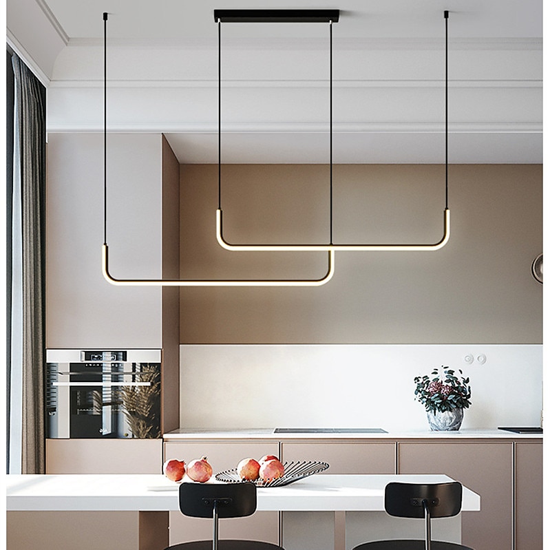 90/120 cm led pendel enkelt design moderne nordisk svart gull lysekrone aluminium stilig øy lys malt finish kunstnerisk 110-120v 220-240v 2025 - $227.79 –P8