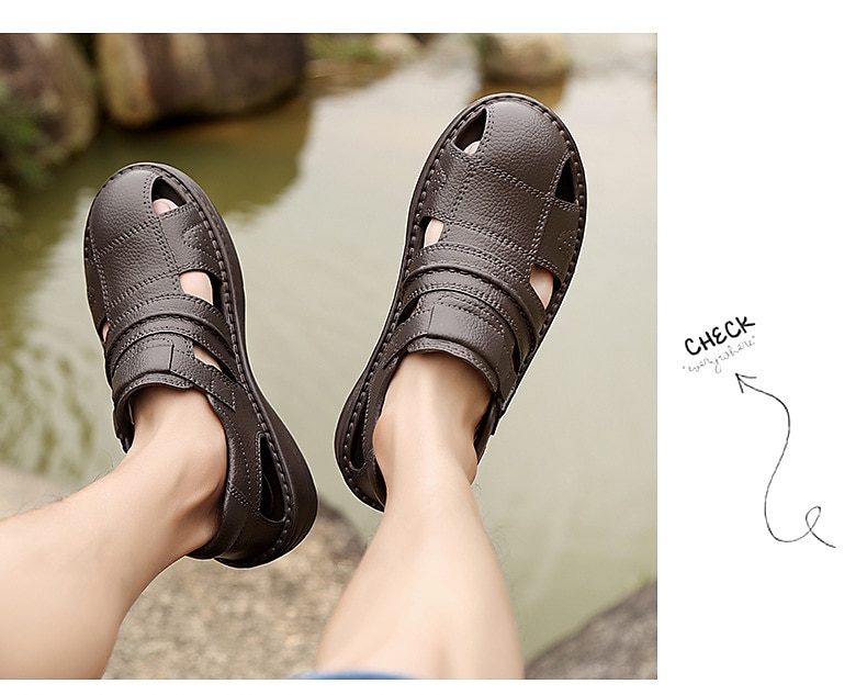 Men's Black Faux Leather Closed-Toe Sandals with Adjustable Straps for Casual and Outdoor Wear 2025 - $26.99 –P2