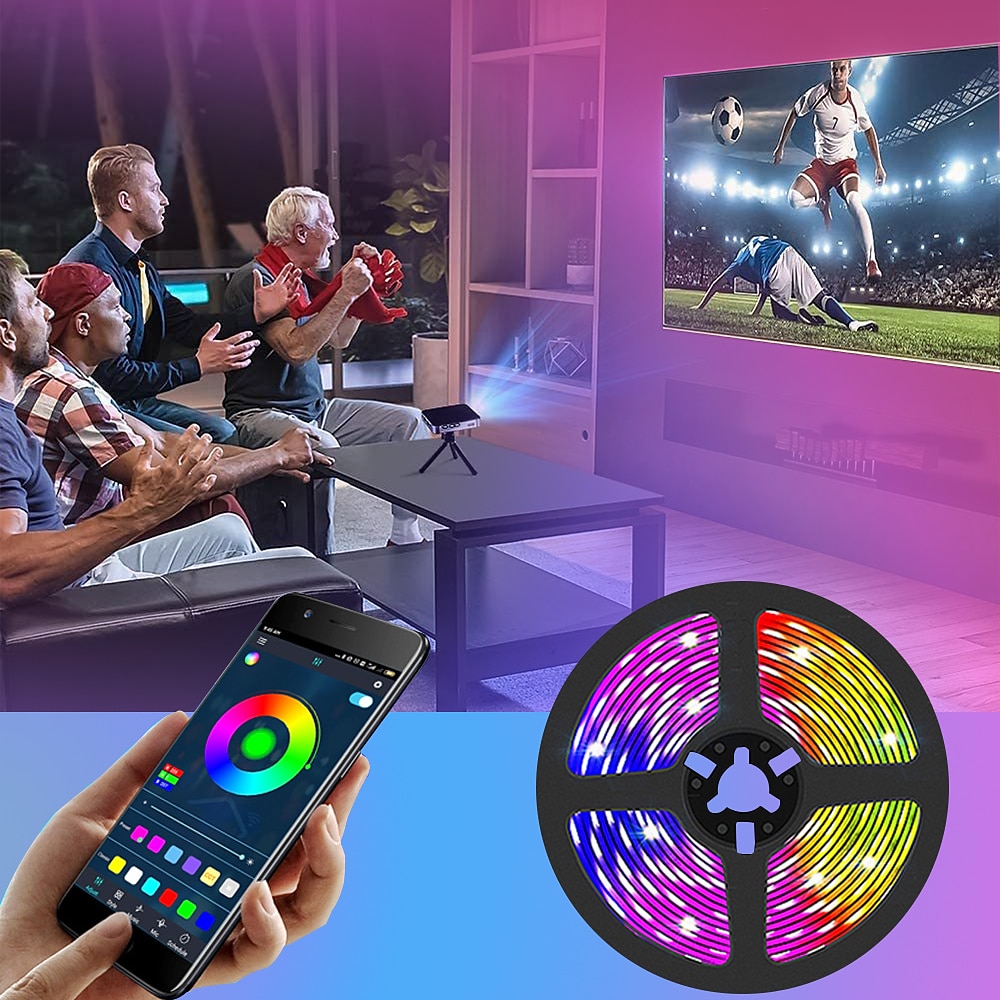 led smart strip lampor 20m rgb musik sync 12v vattentät led strip 2835 smd färgskiftande led ljus med bluetooth controller adapter för sovrum hem tv bakgrundsbelysning DIY decor 2025 - $21.99 –P1