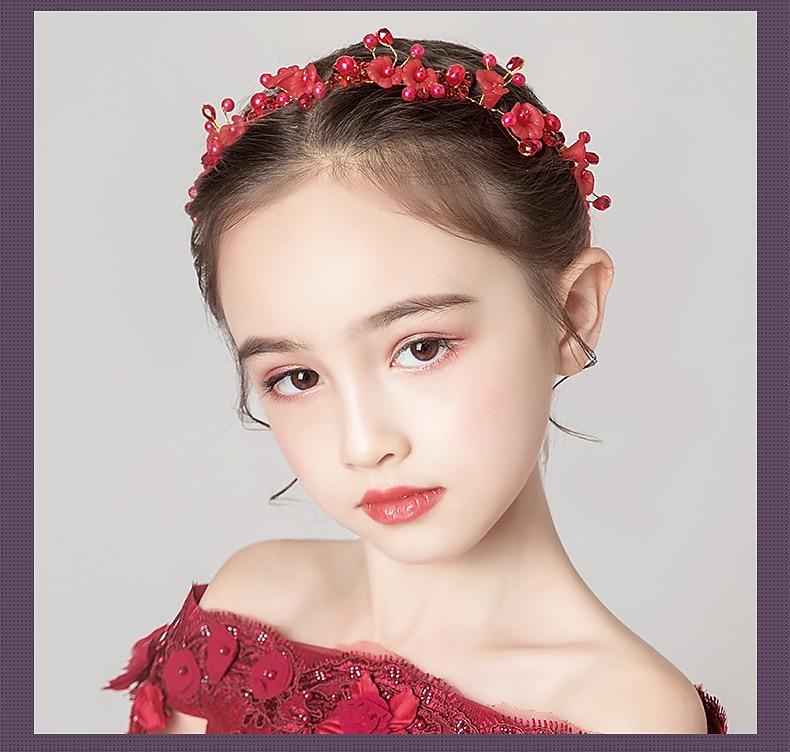 Kids Baby Girls' Headdress Red Flower Girl Dress Headdress Birthday Princess Braided Hair Accessories Girl Head Flower Show Headband 2026 - $9.49 –P8