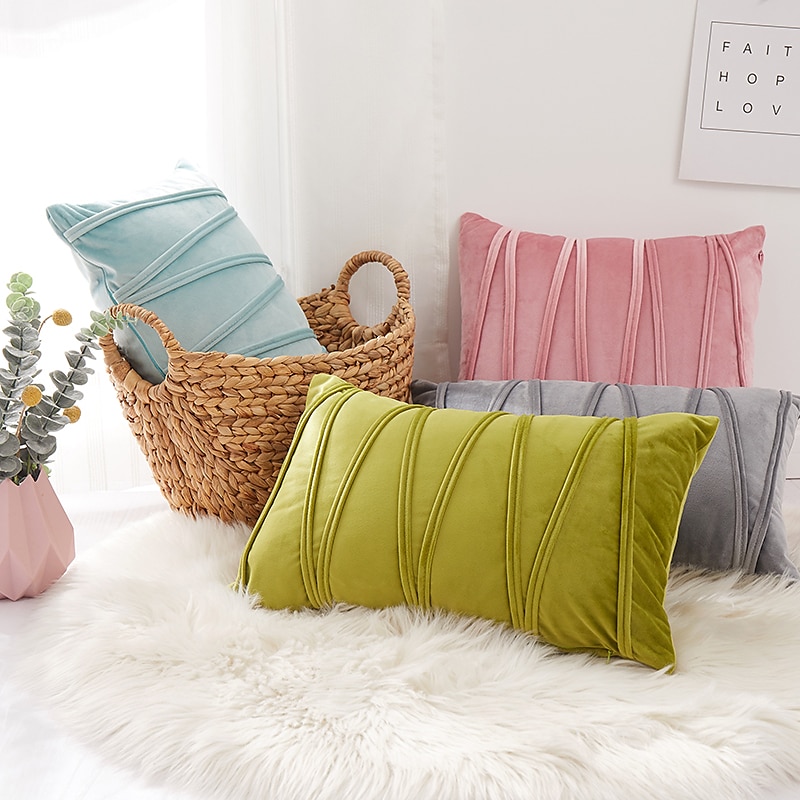 almohadas decorativas fundas de almohada de terciopelo grueso funda de cojín de sofá a cuadros a rayas 3d cojín al aire libre fundas de almohada de patio para jardín sofá de banco de granja rosa azul 2025 - $13.99 –P15