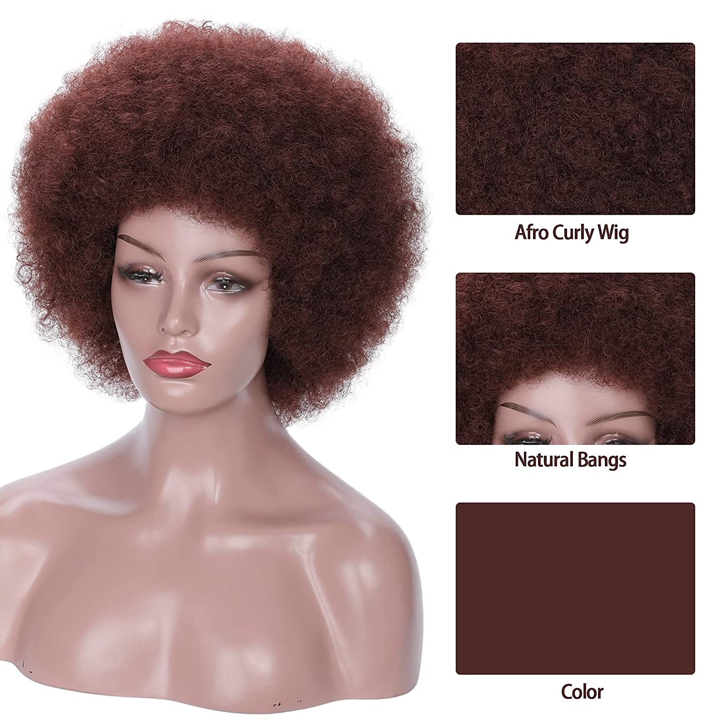 коричневые парики для женщин светло-коричневый афро-парик для чернокожих женщин пышные светло-коричневые афро-парики 70-е годы большой упругий и мягкий натуральный парик короткий афро-кудрявый 2025 - $28.99 –P4