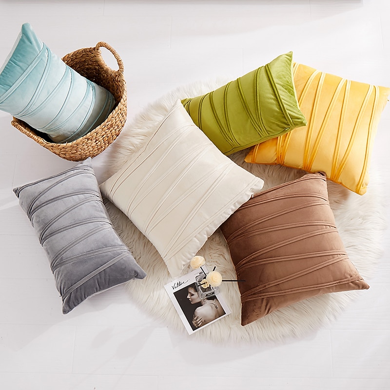 almohadas decorativas fundas de almohada de terciopelo grueso funda de cojín de sofá a cuadros a rayas 3d cojín al aire libre fundas de almohada de patio para jardín sofá de banco de granja rosa azul 2025 - $13.99 –P14