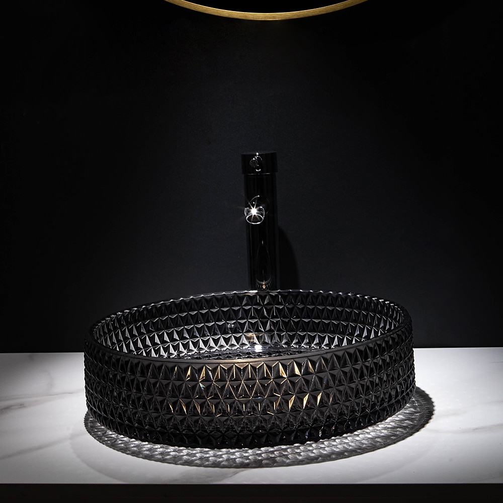 Lavabo de salle de bain avec robinet chromé, lavabo en verre, lavabo à cylindre, lavabo à main, installation de plan de travail, bassin en verre avec robinet en laiton chromé de 2025 ? GBP £225 –P9