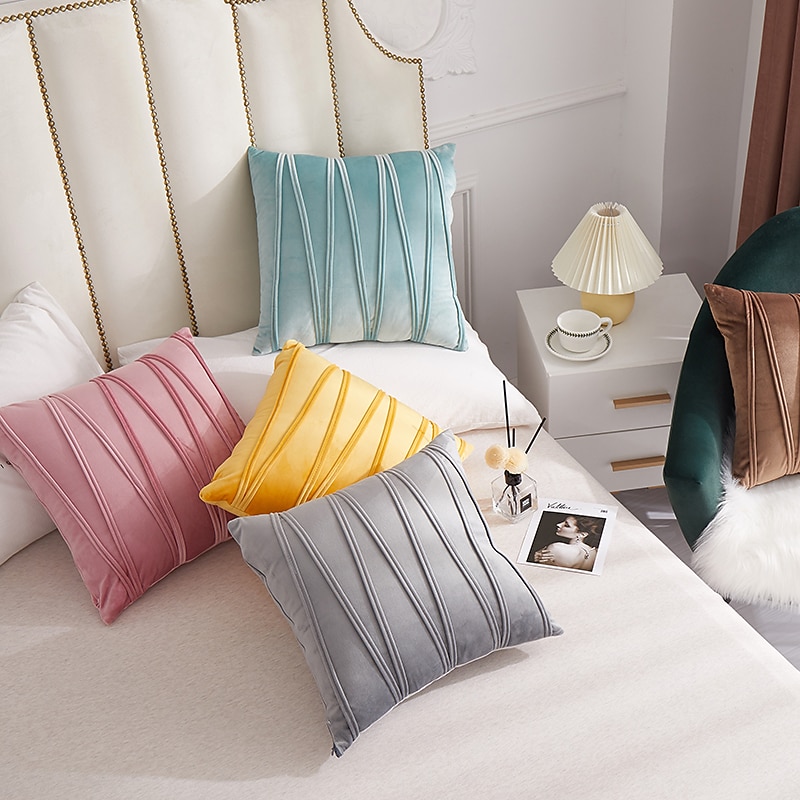 almohadas decorativas fundas de almohada de terciopelo grueso funda de cojín de sofá a cuadros a rayas 3d cojín al aire libre fundas de almohada de patio para jardín sofá de banco de granja rosa azul 2025 - $13.99 –P7