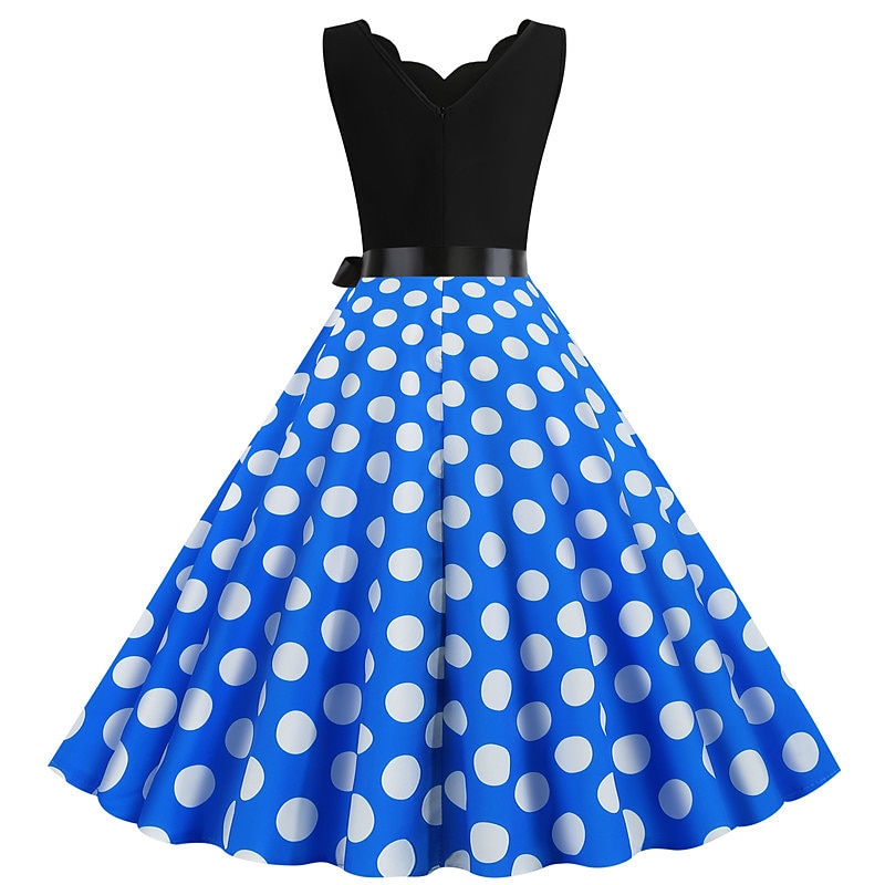 Polka Dots 1950s Grease Outfits Cocktail Dress Knee Length Dress Christmas Dress Rockabilly Polka Dot V Neck Fancy Dress Women's Christmas Halloween