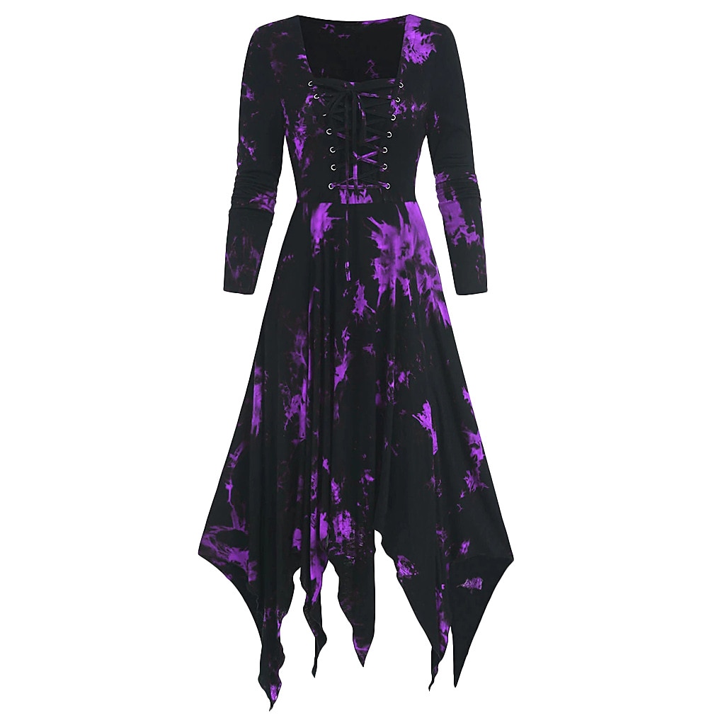 Retro / vintage Punk i gotyk Średniowieczne Sukienka Sukienka o kroju A Goth Girl Strój na bal maskowy Damskie Halloween Karnawał Bal maskowy Dzienne zużycie Festiwal Dla dorosłych Sukienka Wiosna 2026 - $30.99 –P4