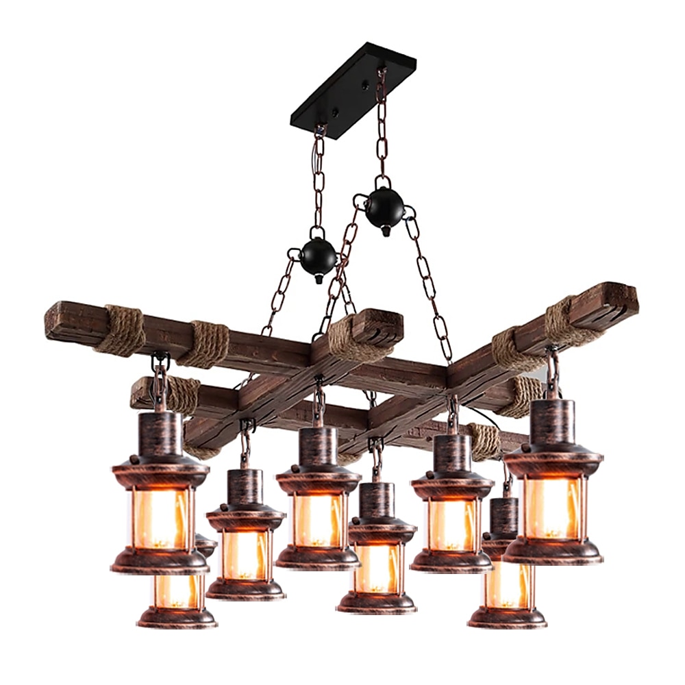 LED Pendant Light Vintage Chandelier Wood 8-Light 100cm Industrial Wooden Metal Retro Glass Shade Suitable for Billiard Table Kitchen Island Bar Height Adjustable Chandelier E27 AC220V E26 AC110V 2025 - $485.69 –P14