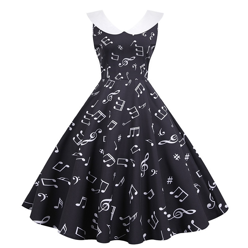 Retro / vintage 1950 Rochie de epoca Rochie leagăn Rochie Flare Note muzicale Pentru femei Carnaval Mascaradă Casul / Zilnic Petrecerea Burlăcițelor Adulți Rochie Rochii de acasă 2025 - $23.99 –P12