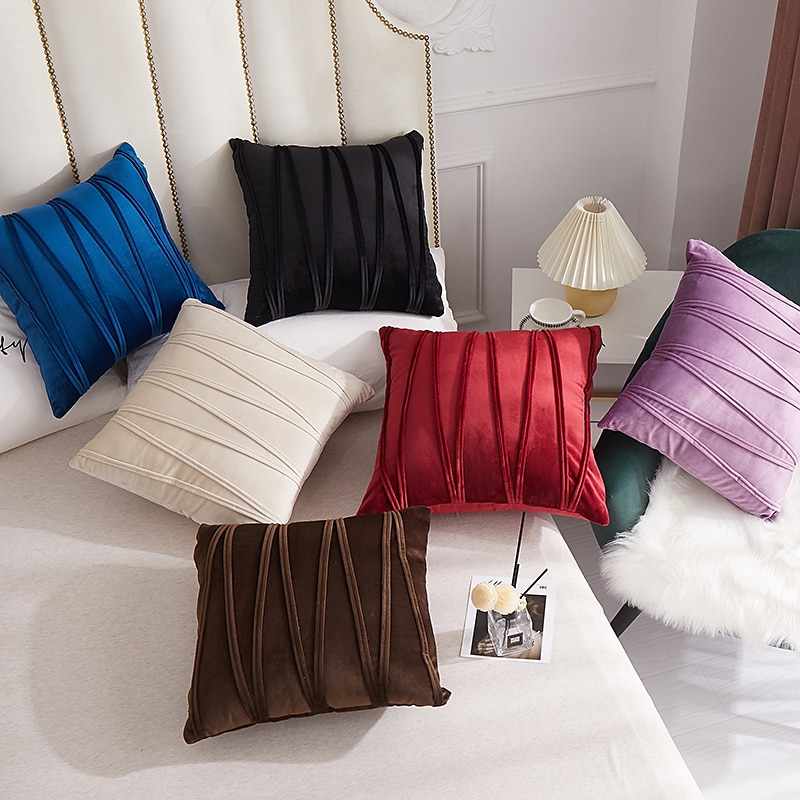 almohadas decorativas fundas de almohada de terciopelo grueso funda de cojín de sofá a cuadros a rayas 3d cojín al aire libre fundas de almohada de patio para jardín sofá de banco de granja rosa azul 2025 - $13.99 –P9