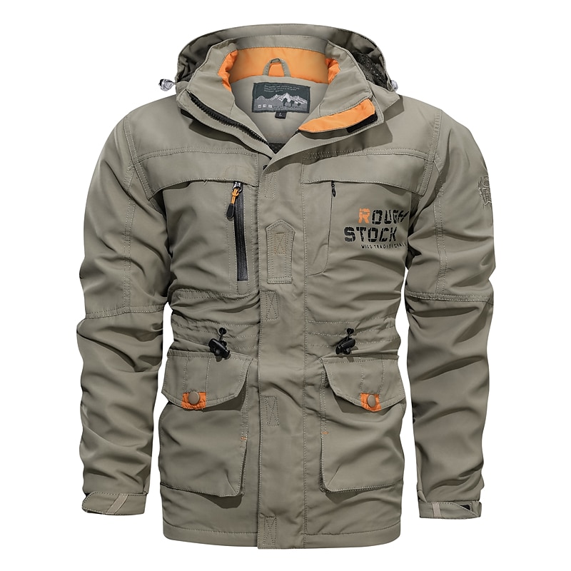 Men's Winter Coat Winter Jacket Jacket Hoodied Jacket Sports Outdoor Hiking Windproof Warm Print Zipper Fall Winter Solid Colored Sporty Turndown Regular Army Green Red Blue Khaki Jacket 2025 - $55.99 –P5