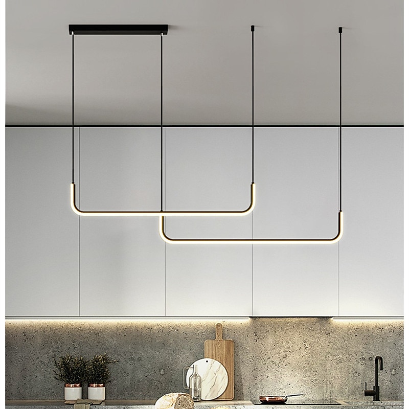 90/120 cm led pendel enkelt design moderne nordisk svart gull lysekrone aluminium stilig øy lys malt finish kunstnerisk 110-120v 220-240v 2025 - $227.79 –P9