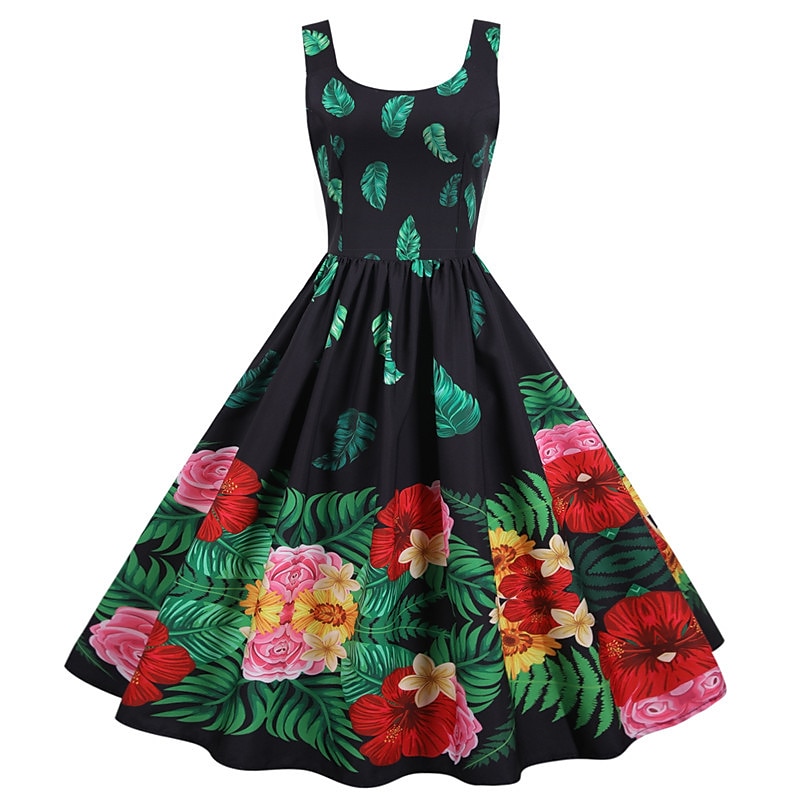 Retro Vintage 1950s Cocktail Dress A-Line Dress Floral Dress Flare Dress  Fancy Dress Women's Carnival Masquerade Mexico's Independence Day Cinco de  Mayo Fiesta Bachelorette Party Adults' Dress 2026 - AU $34.09