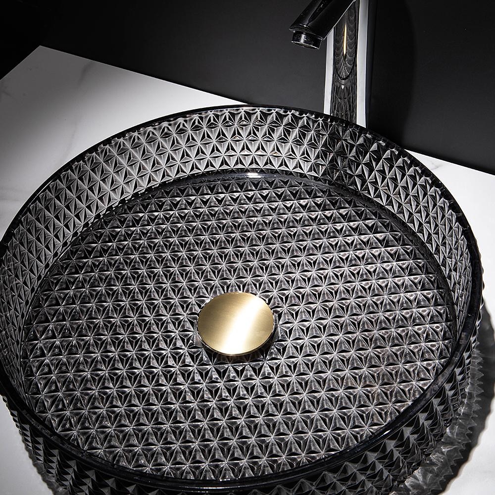 Lavabo de salle de bain avec robinet chromé, lavabo en verre, lavabo à cylindre, lavabo à main, installation de plan de travail, bassin en verre avec robinet en laiton chromé de 2025 ? GBP £225 –P15