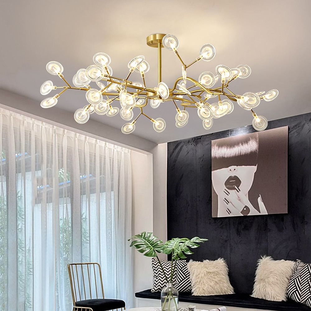 ha condotto la luce del pendente 27 36 45 54 teste lampadario firefly ha condotto l'illuminazione a sospensione lampada a soffitto postmoderna lampada a sospensione ramo in oro rosa lampadario a led del 2025 a $309.69 –P3