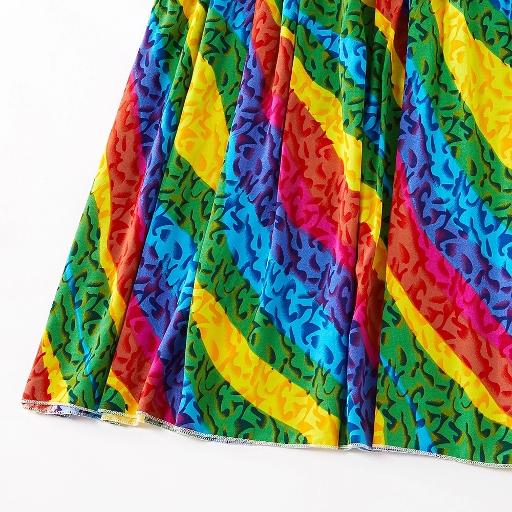 Mommy and Me Children's Day Dresses Rainbow Striped Daily Wear Print Multicolor Blue Green Sleeveless Knee-length Tank Dress Boho Matching Outfits 2026 - $16.49 –P11