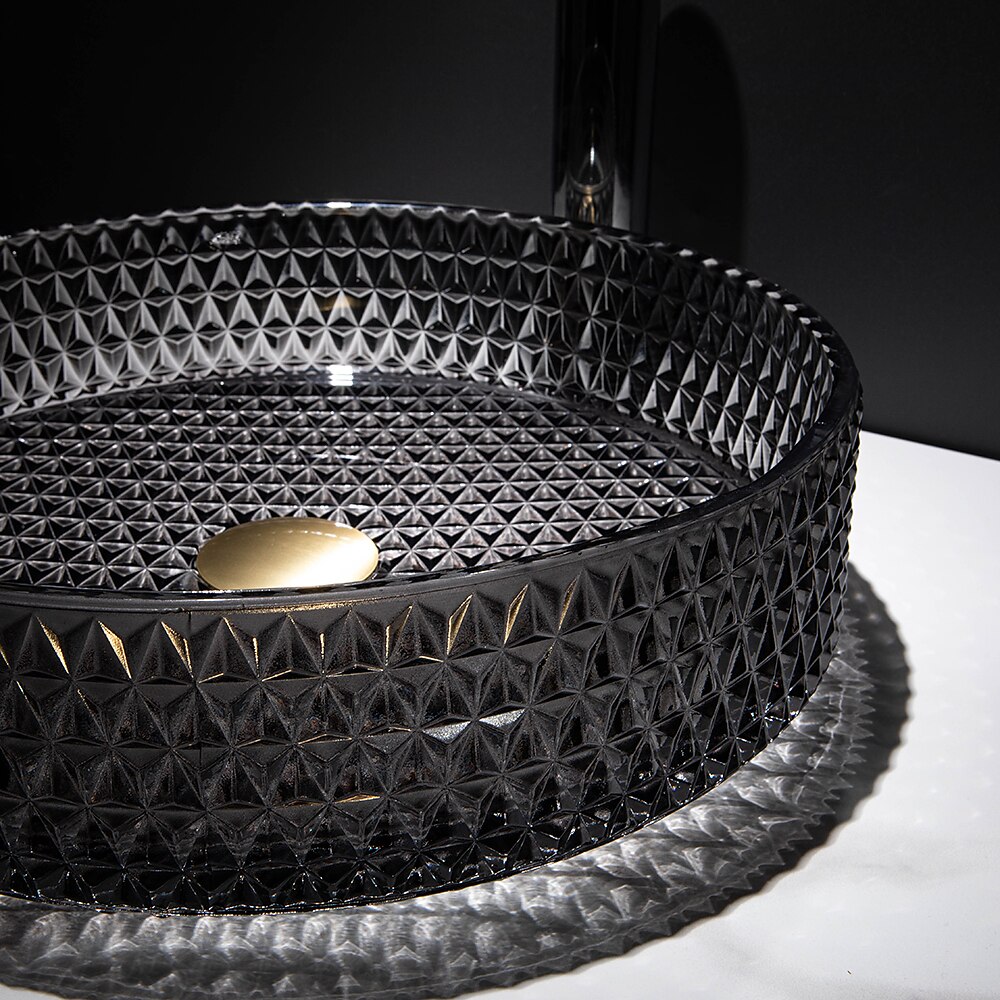 Lavabo de salle de bain avec robinet chromé, lavabo en verre, lavabo à cylindre, lavabo à main, installation de plan de travail, bassin en verre avec robinet en laiton chromé de 2025 ? GBP £225 –P16