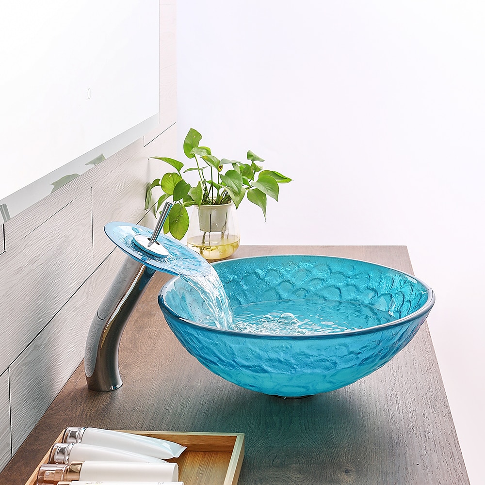 lavandino del bagno / rubinetto del bagno / lavabo per lavabo con anello di montaggio del bagno - lavello rotondo in vetro temperato del 2025 a $315.89 –P11