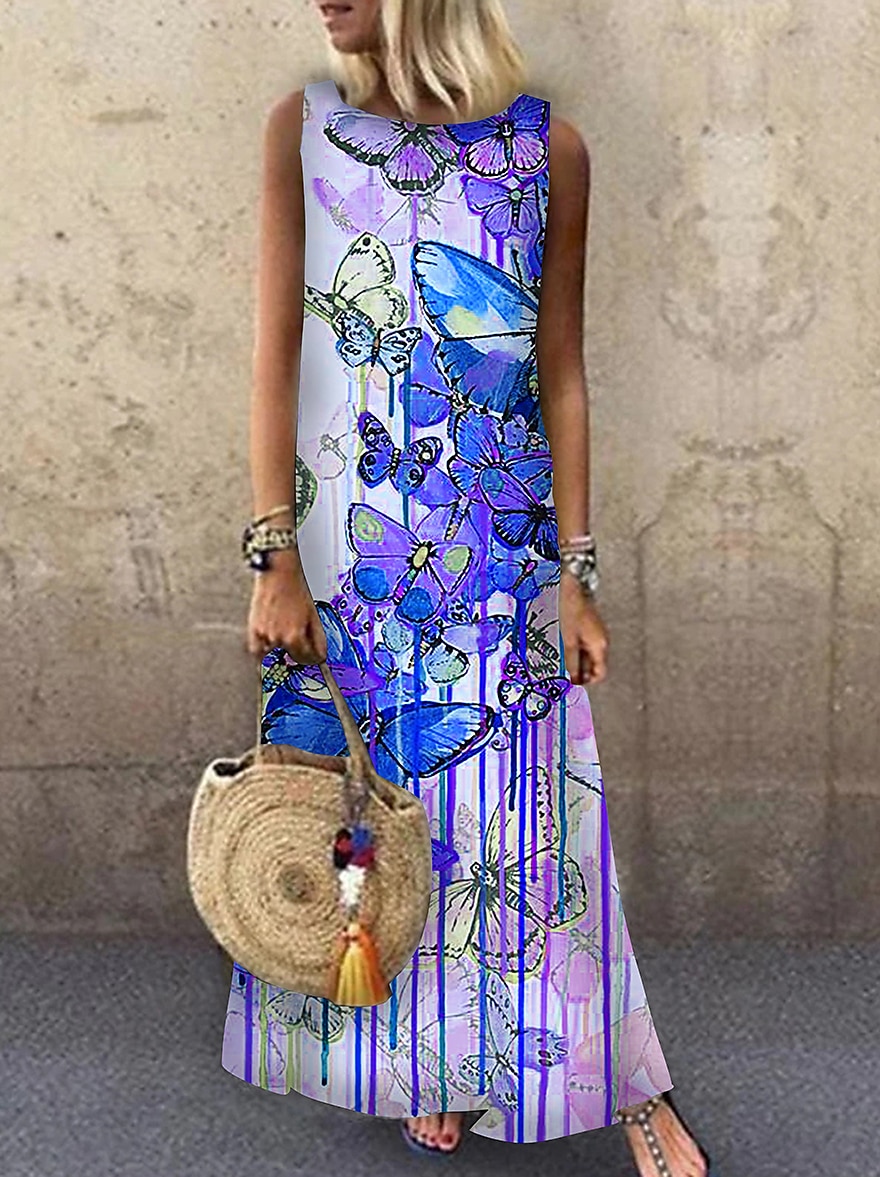 Women's Maxi Dress Sundress A Line Dress Summer Dress Casual Vacation Party Casual Loose Fit Animal Print Sleeveless Crew Neck Light Yellow Light Blue Yellow Red Summer Spring 2025 - $36.99 –P3
