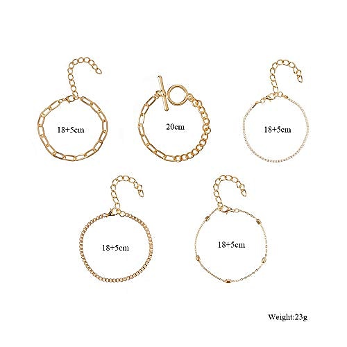 5pcs handmade thick gold color chunky adjustable lasso rhinestone beads bracelet set multi layered round rectangle chain toggle crystal charm bangles for women girls party gifts jewelry 2025 - $5.49 –P3