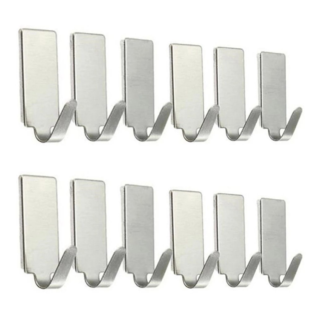 12pcs Self Adhesive Stainless Steel Stick Sticky On Door Wall Peg Hanger Hooks 